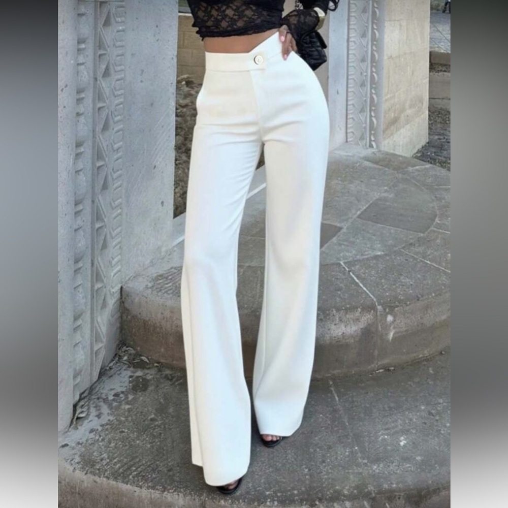 Elegant White High-Waisted Wide-Leg Pants